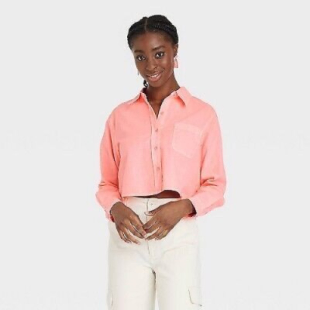 NWOT Cropped button up shirt linen cotton blend